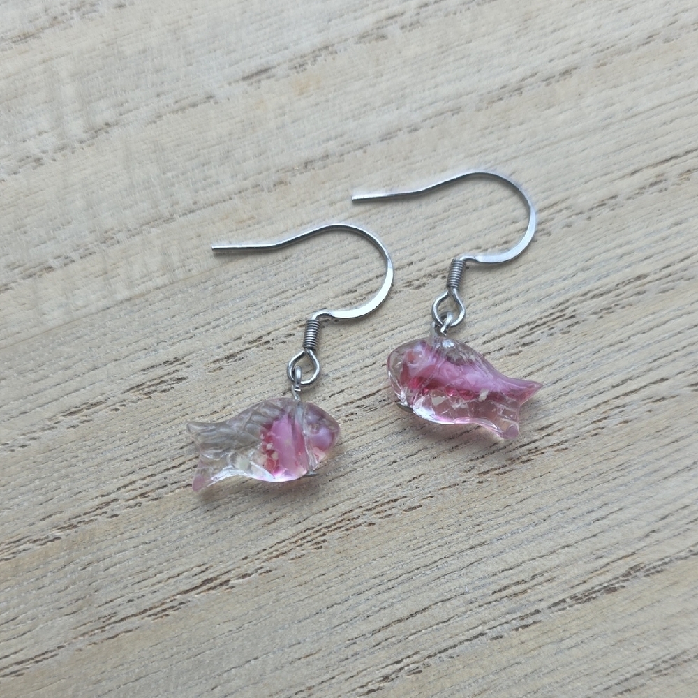 Handmade Fish Earrings - Glass Beads & Stainless Steel